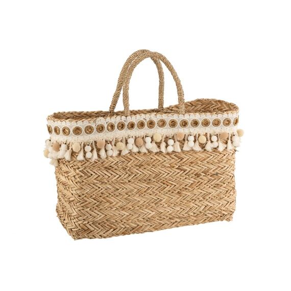 Strandtas Kwast Ecru Riet Nat 46X18X48Cm