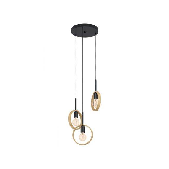 Hanglamp 3 E27 Zwart/Holz 'Ipsden'