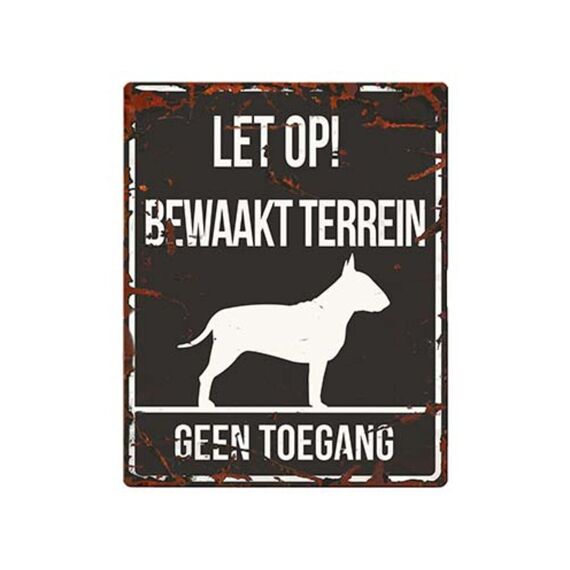 Waarschuwingsbord Vierkant Bull Terrier N 20X25Cm Zwart