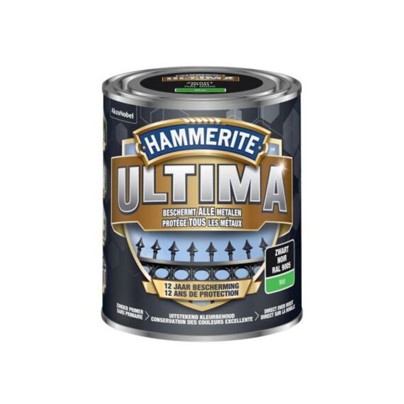 Hammerite Ultima Mat Zwart / 9005 750Ml