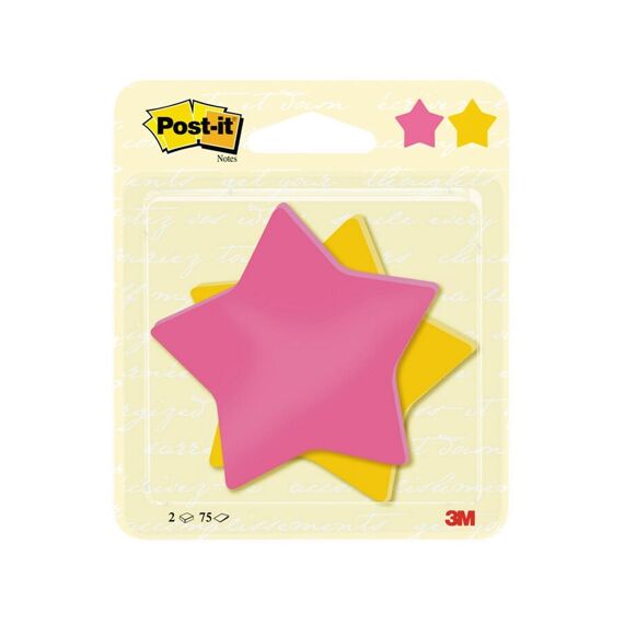 Post It Notes Ster 70.5X70.5Mm Geel/Fuchsia - 2 Blokken Van 75 Blaadjes