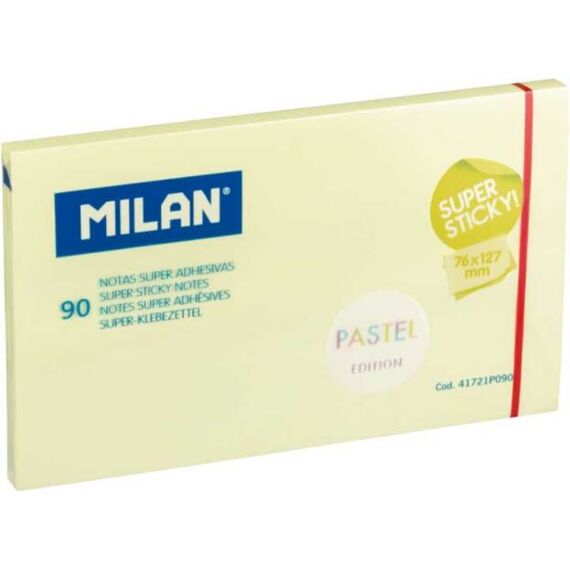 Milan Super Sticky Kleefblaadjes 90 Bladen - 76X127Mm Pastel Geel