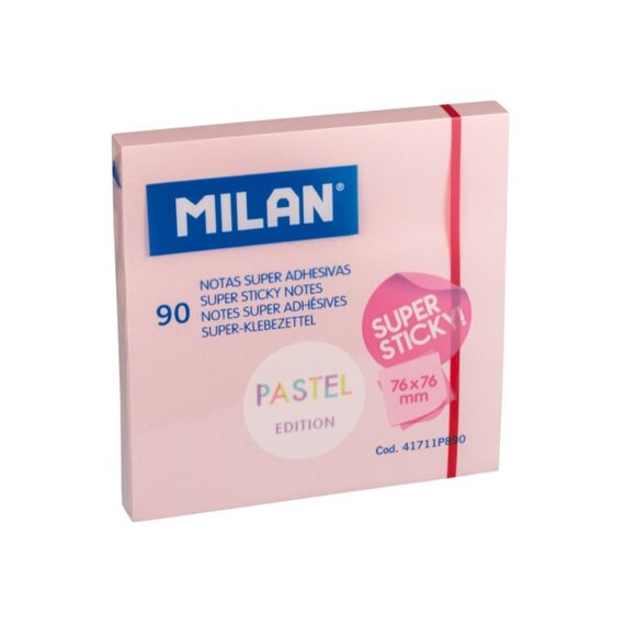 Milan Super Sticky Kleefblaadjes 90 Bladen - 76X76Mm Pastel Roze