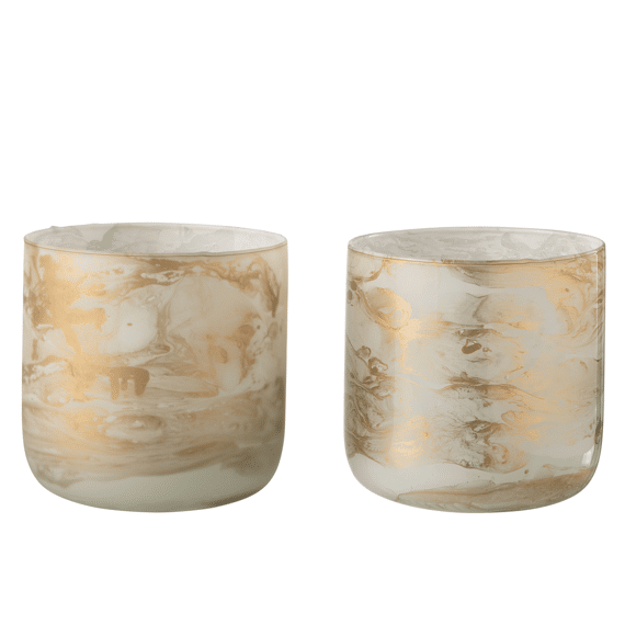 Windlicht Marm Gl Gd/W L 17X17X17Cm 2Ass.