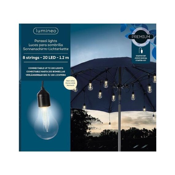 Led Parasol Partylight 120Cm-20L Zwart/Warm Wit