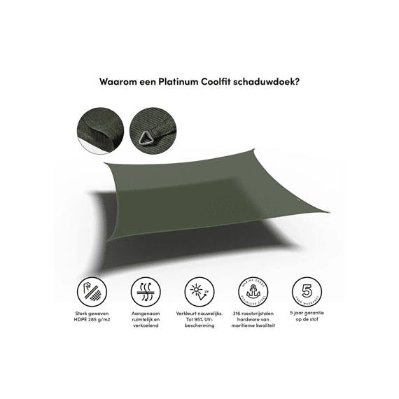 Platinum Coolfit Schaduwdoek Vierkant 5X5X5X5M Olijf