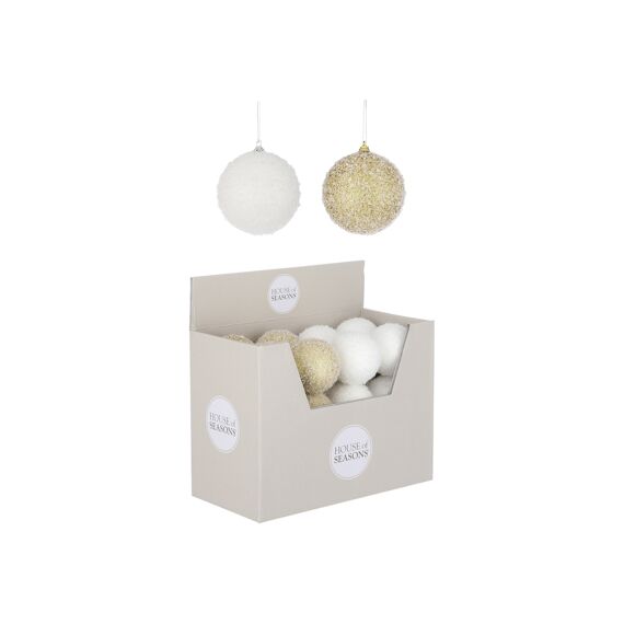 Ornament Bal Goud Wit D8Cm 2Assortimenten Prijs Per Stuk