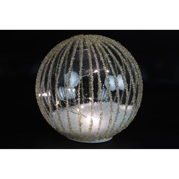 Glas Bal Led Timer Rond Stripes S Goud 12Cm