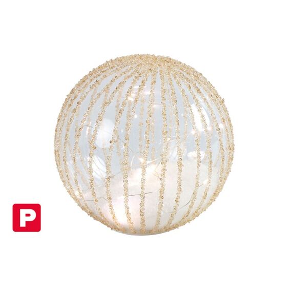 Glas Bal Led Timer Rond Stripes L Goud 18Cm