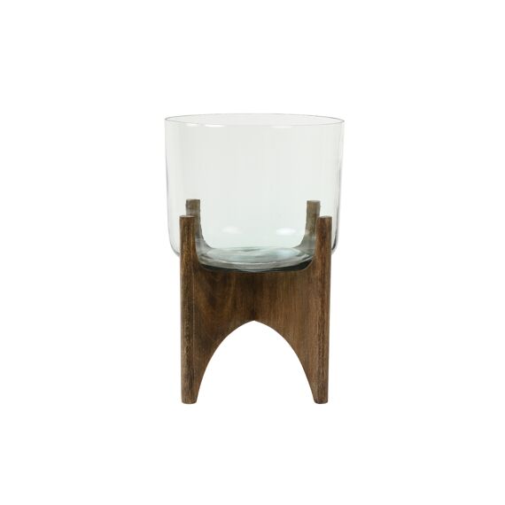 Vaas Op Voet Jace D31.5X43Cm Glass+Wood Brown