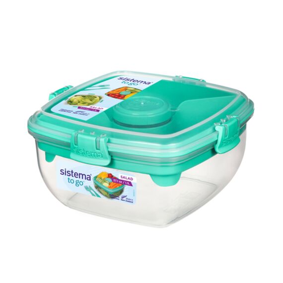 Sistema To Go Slakom Met Compart. Dressingpotje & Bestek Minty Teal 1.1L