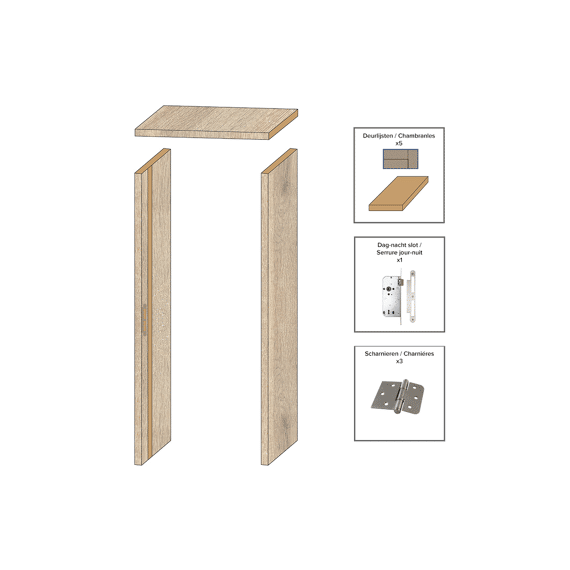 Deurkast Omkeerbaar Wf Natural White Oak Mont Blanc Verticaal + Nikkel Beslag 20cm Met Dichtingstrip