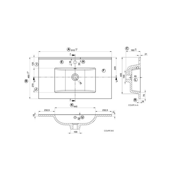 Allibert Primo Wastafel 90Cm - Glanzend Wit