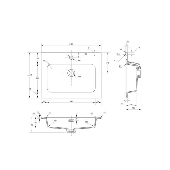 Allibert Shadow Wasftafel 60Cm - Enkele Waskom - Zwart Mat