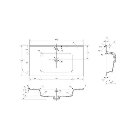 Allibert Shadow Wasftafel 80Cm - Enkele Waskom - Zwart Mat