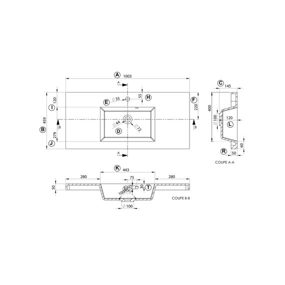 Allibert Kole Wastafel 100Cm - Glanzend Wit