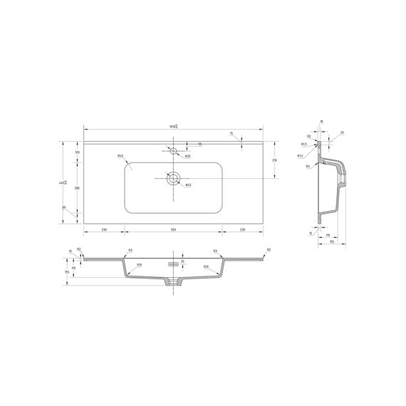 Allibert Shadow Wasftafel 100Cm - Enkele Waskom - 1 Kraan - Zwart Mat