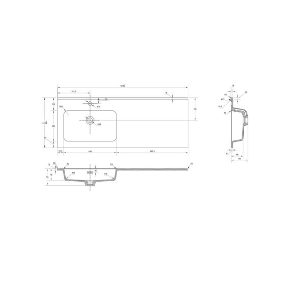 Allibert Shadow Wasftafel 120Cm - Enkele Waskom Links - Zwart Mat