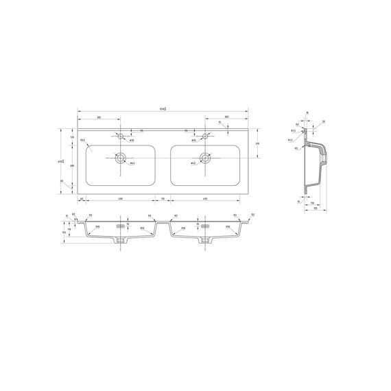 Allibert Shadow Wasftafel 120Cm - Dubbele Waskom - Zwart Mat