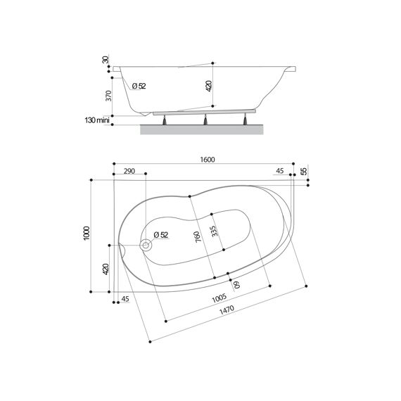 Allibert Whirlpoolbad Elba Duo Rechts + Mantel Essentia - 160X100Cm