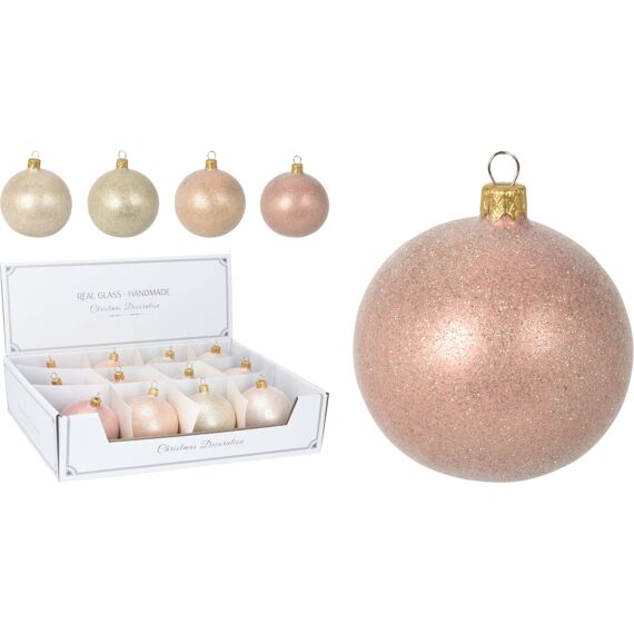 Kerstbal Flocked 80Mm 4 Assortiment Prijs Per Stuk