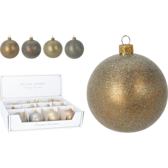 Kerstbal 80Mm Met Glitter 4 Assortiment Prijs Per Stuk