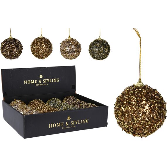 Kerstbal 80Mm Met Gouden Kralen 4 Assortiment Prijs Per Stuk