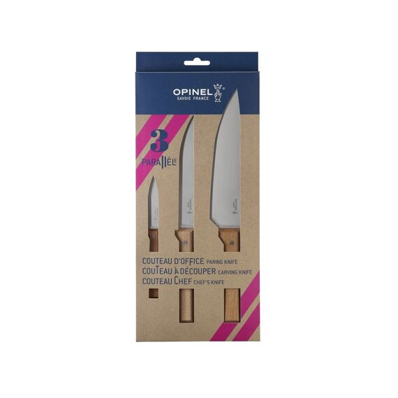 Opinel Messenset 3-Delig, Opinel Parallèle, Rvs/Hout, Doos