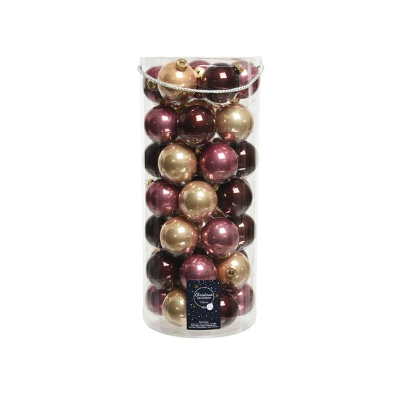 Kaemingk Kerstballen Glas Enamel Mix Dia6.00Cm Velours Roze/Kleur(En)