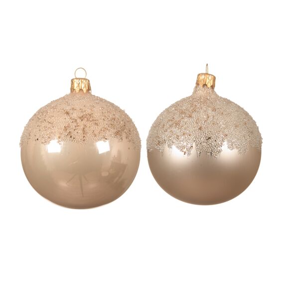 Kaemingk Kerstballen Glas Enamel Matt Glitter Top Dia8.00Cm Parel 2 Assortiment Prijs Per Stuk/Kleur