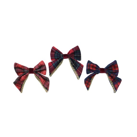 Kaemingk Strik Polyester Bow Check Op Clip L2.00-W16.00-H16.00Cm Rood/Kleur(En) 3 Assortiment Prijs Per Stuk/Kleur