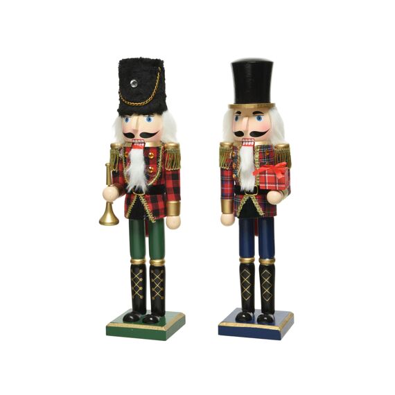 Kaemingk Notenkraker Vurenhout Nutcracker- Tree- Wine- Present Met Check L7.50-W6.00-H25.00Cm Multi 2 Assortiment Prijs Per Stuk/Kleur