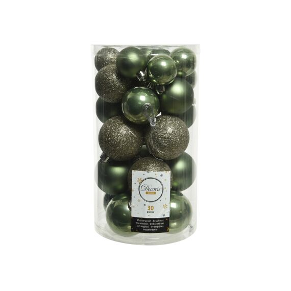 Kaemingk Kerstbal Kunststof Shiny-Matt-Glitter Mix Dia6.00Cm Mos Groen