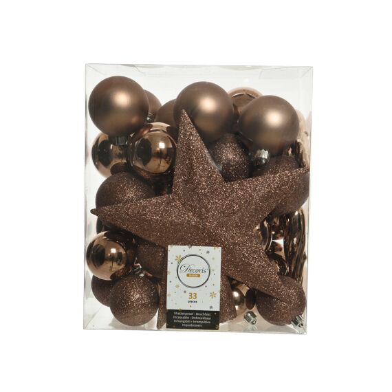 Kaemingk Kerstbal Kunststof Shiny-Matt-Glitter Mix Dia8.00Cm Walnoot