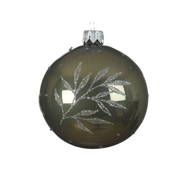 Kaemingk Kerstbal Glas Shiny Leaf Branch Dots Dia8.00Cm Mos Groen