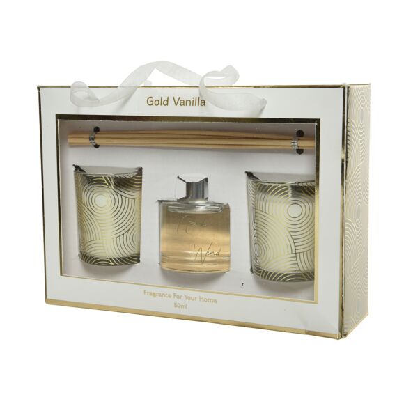 Kaemingk Diffuser Glas Diffuser With 2 Candles L6.2-W21.5Wh15.3 Goud