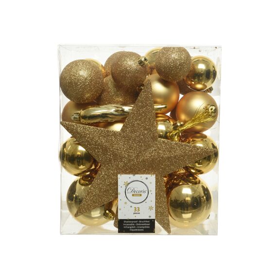 Kaemingk Kerstballen Kunststof Shiny Mat Dia 8Cm Licht Goud Glitter Mix