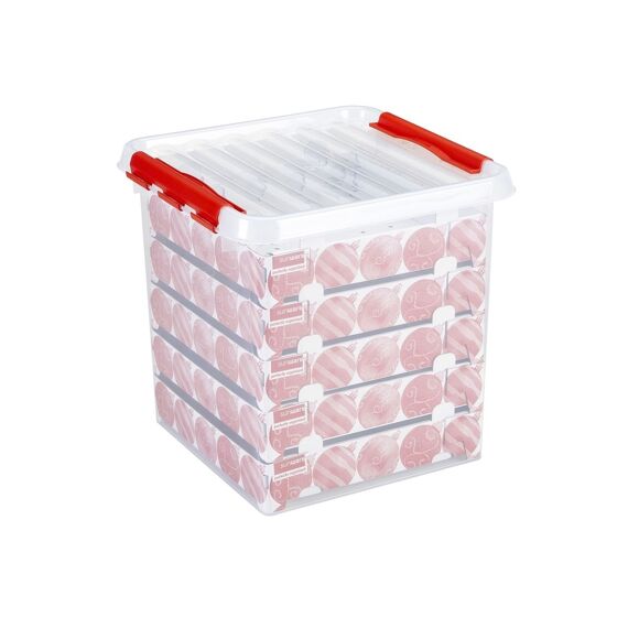 Q-Line Kerst Opbergbox 38L Met Trays Voor 125 Kerstballen Transparant Rood