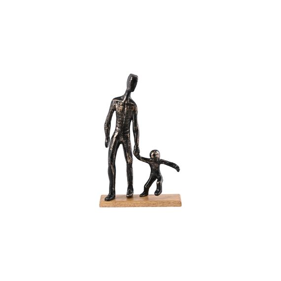 Table Deco Father With Child Aluminium Wood 33Cm