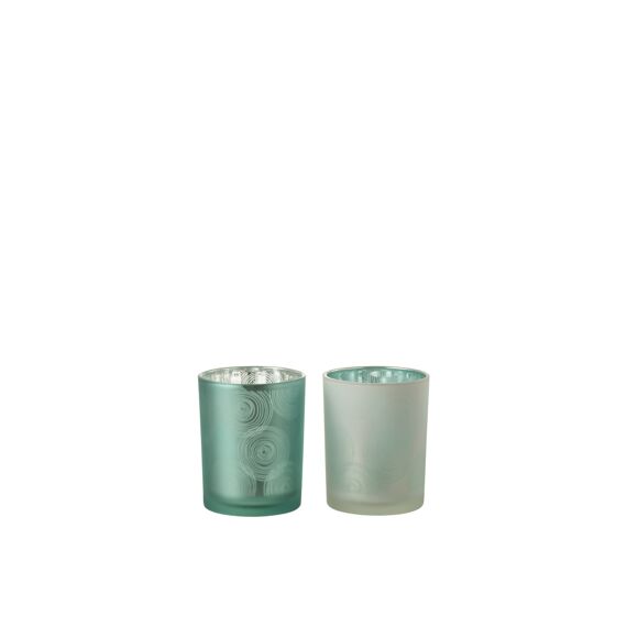 J-line Windlicht Spiralen Glas Medium 10X10X12.5Cm 2 Assortiment Prijs Per Stuk