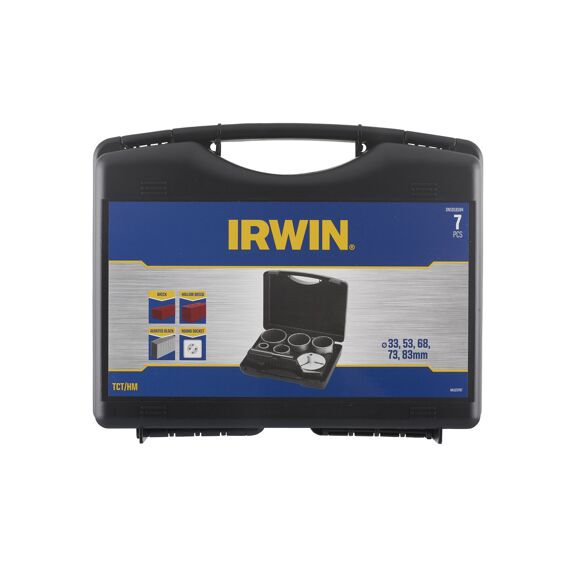 Irwin Set Tct Gatenzagen 5Pcs Voor Steen  33, 53, 68 ,73 En 83Mm. Diepte 83Mm. Incl Adaptor