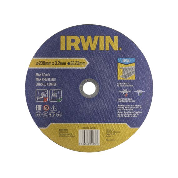 Irwin Pro Performance Doorslijpschijf Metaal, Plat - 230Mm X 3.0Mm