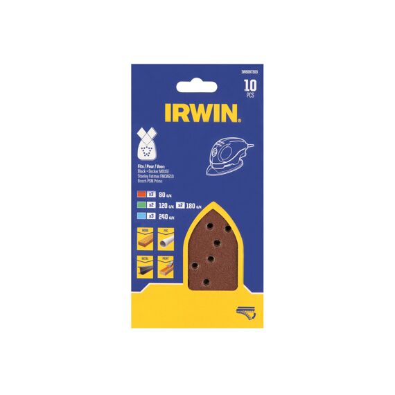 Irwin Set Schuurstroken Mouse Quick Fit 10Pcs, 3X 80G, 2X 120G, 2X 180G, 3X 240G