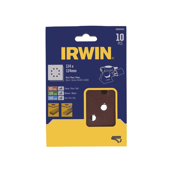 Irwin Set Schuurstroken 1/4 Vlakschuur 10Pcs, 3X K80, 4X K120 En 3X K180