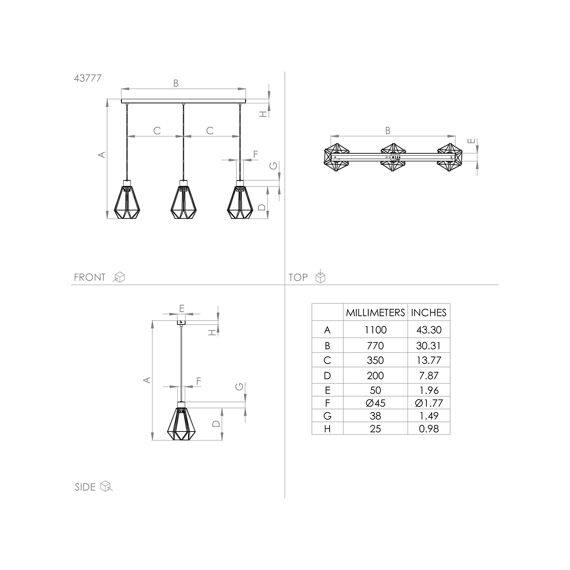 Eglo Adwickle Zwart Hanglamp 3X40W