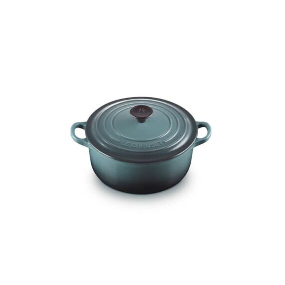 Le Creuset Stoofpan Rond Classic In Geëmailleerd Gietijzer Ocean Met Zwarte Knop 26Cm