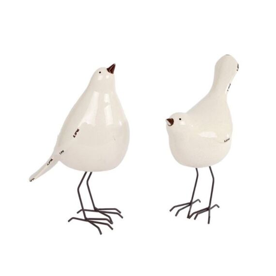 Sculptuur Vogel Dove Creme/Zwart Aardewerk 19X9.5X24Cm 2Ass.