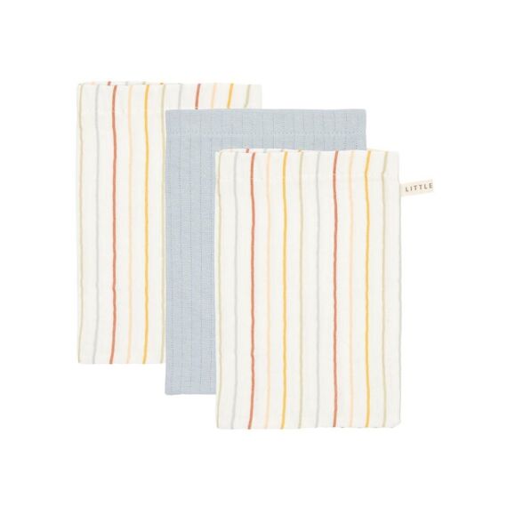 Little Dutch Washandjes Set Vintage Sunny Stripes / Pure Soft Blue