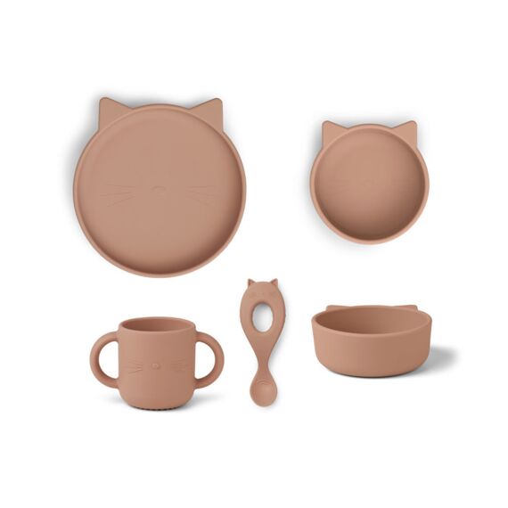 Liewood Vivi Silicone Eetset Cat Dark Rose