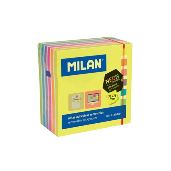 Milan Neon Kleefblaadjes Blok 400 Blad 76X76Mm 7 Kleuren